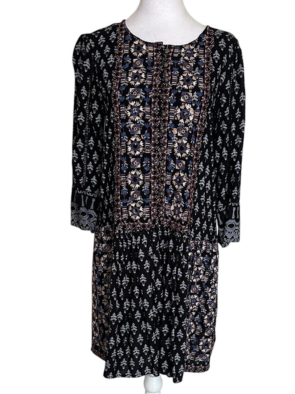 Anthropologie Dress Women’s Small Vanessa Virginia Embroidered Button Front Mini